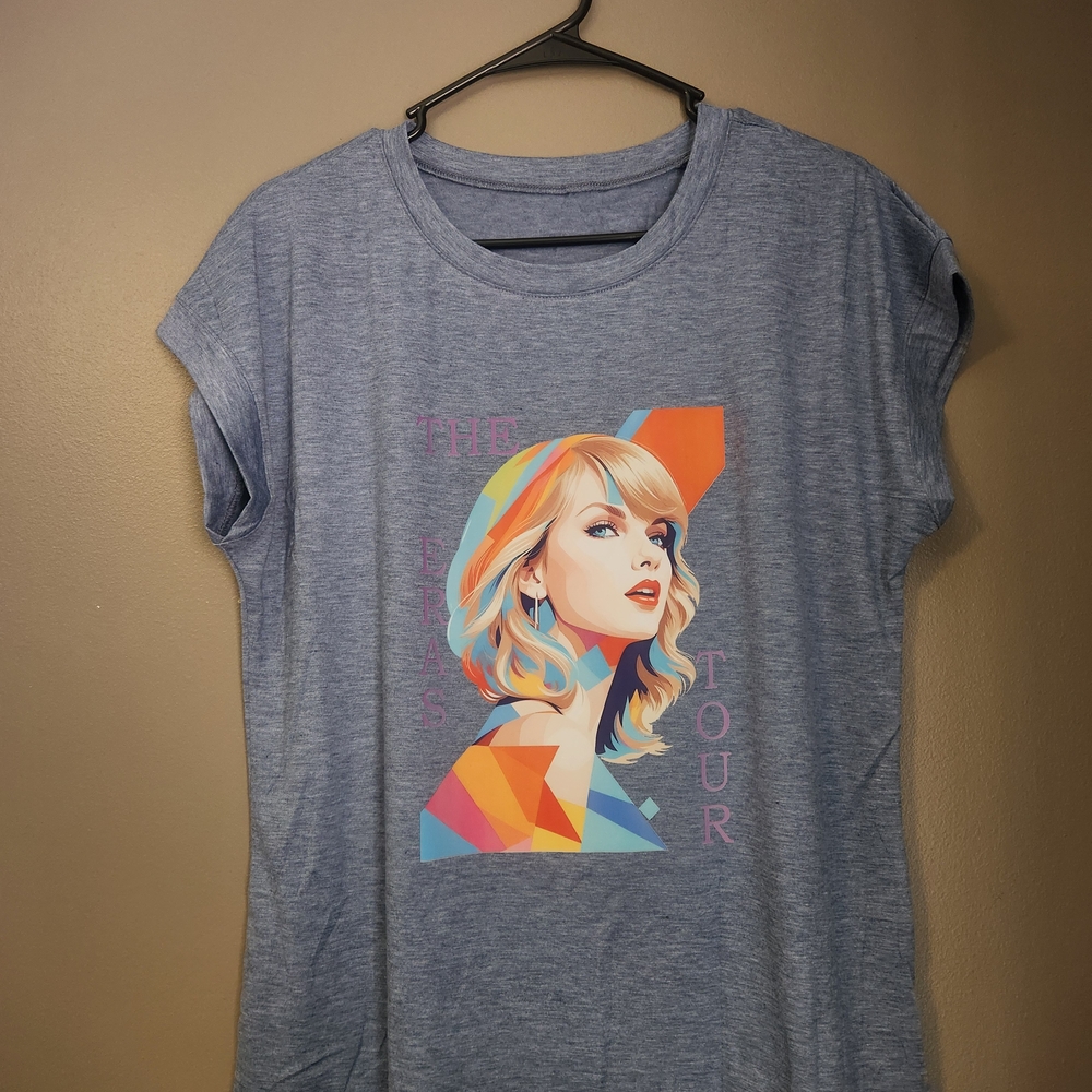 Gray and Orange Graphic Cap Sleeve Tee